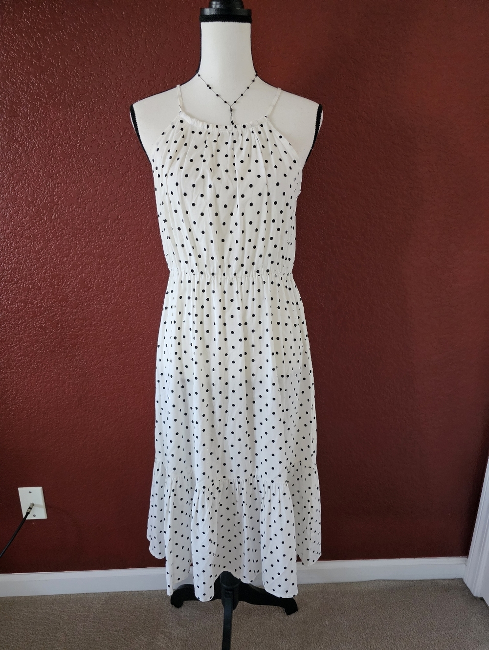 Banana Republic White Midi Dress with Black Polka Dots